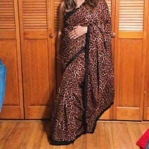 Leopard Print Saree with Black Trim